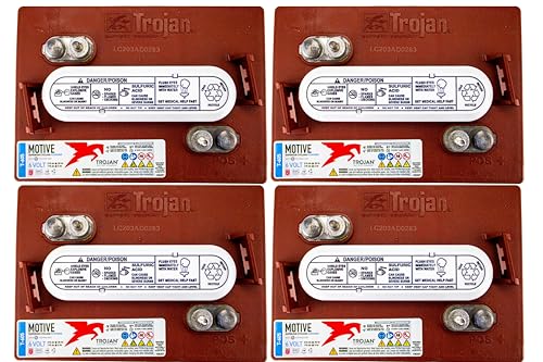Trojan T-605 6V Deep-Cycle Flooded Battery, 210Ah, Golf Cart, Renewable Energy, Floor Scrubber, Industrial Use (Pack of 4)