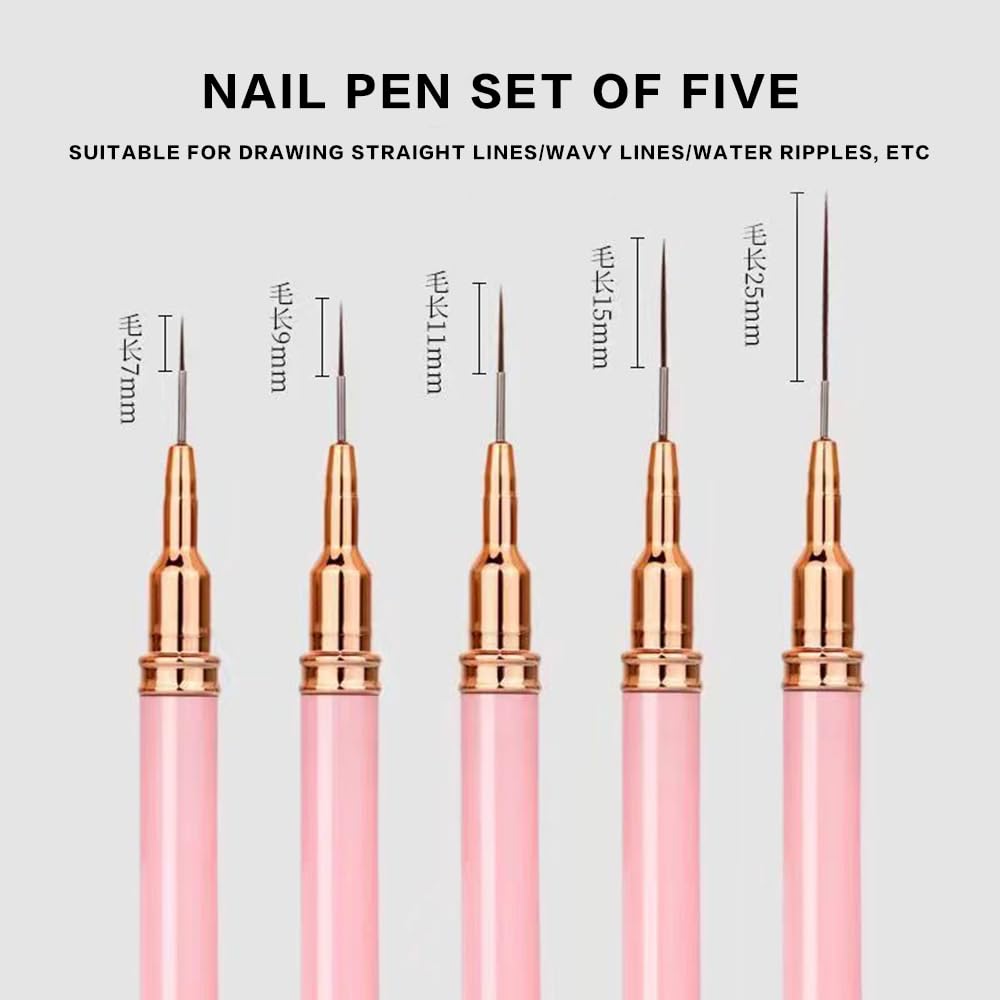 5Pezzi Pennelli per Unghie, Pennelli per Nail Art, pennello Sottile Nail Art Pennelli Set per Disegnare Linee Fini Attrezzo