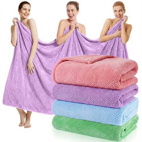 Newwiee 4 Pcs Oversized Bath Towels 40 x 80 Extra Large Bathroom Sheet Towels for Adults Quick Dry Soft Absorbent Fluffy Microfiber Shower Sheet for Beach Hotel Spa(Bright Colors)