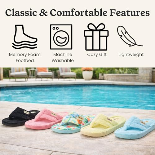 Image of Dearfoams Women's Melanie Colorblocked Microfiber Terry Thong Slipper