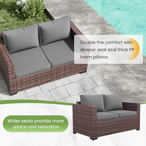 Image of Amopatio Patio Loveseat, Outdoor Furniture 2-Seat Wicker Porch Furniture Outdoor Couch Sofa with Water-Resistant Cover & Non-Slip Cushions, Premium Patio Set, Gray