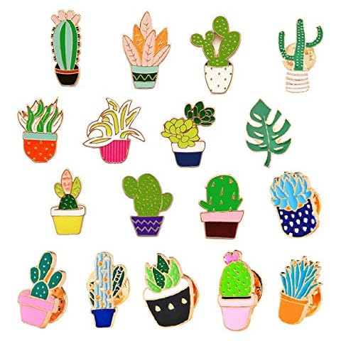 Souarts 17Pcs Cartoons Cactus Enamel Brooch Pin Set, Cute Enamel Lapel Cartoon Brooch Pin, Badges Brooch for DIY Clothes T-shirt Jackets Bags Backpacks Lapel Pin Set Cover