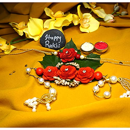 Rakhi Gift Box | Rakhi Gift Hamper made with a Blossom Lumba Bhaiya Bhabhi Rakhi, Roli, Chaval, Mini Thali Set, Greeting Card, and Chocolates | Rakhi Set | Rakhi Gift Set | Rakhi Bracelet Hamper | Couple Rakhi | Lumba Rakhi | Bhaiya Bhabhi Rakhi Set3