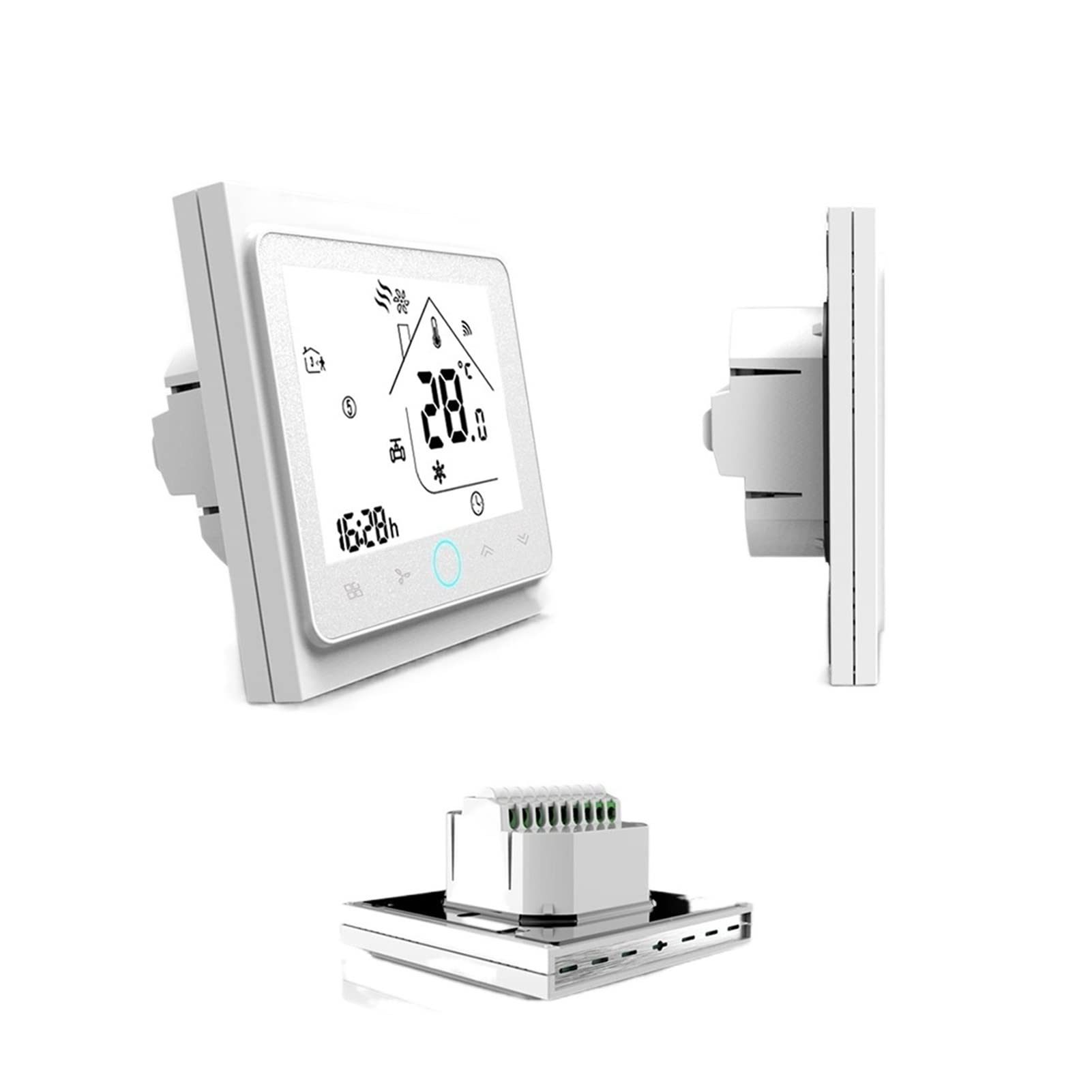Cyfrowy higrometr termometr wewnętrzny Smart TERMOSTAT 2P / 4P Centralne Klimatyzacja chłodząca/Ogrzewanie System regulator temperatury do cewki wentylatora Z wyświetlaczem LCD(Wit,2P AND NO WIFI)