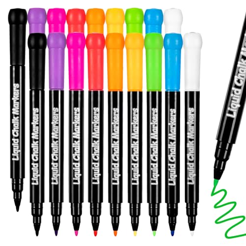 JR.WHITE Liquid Chalk Markers 18 Pack Wet Erase Markers with 1mm Fine Tip for Acrylic Fridge Calendar Glass Dry Erase Board Whiteboard Blackboard Window Mirror LED Note Board & Chalkboard Signs