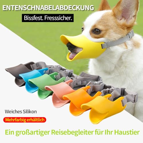 Maulkorb Mittlere and Kleine Hunde Anti-Bite Entenschnabel Form Hund Maulkorb Abdeckung, Weiche Silikon Maulkorb Abdeckung mit verstellbaren Riemen, Fressschutz Hund(Gelb)