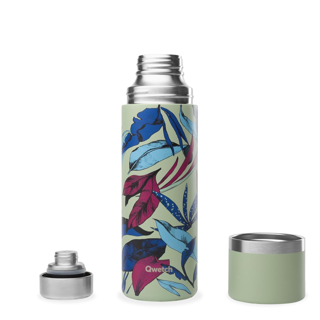 Qwetch - Thermoskanne Edelstahl 750ml Bahia - Isolierflasche & Thermosflasche mit recyceltem Edelstahlbecher - 24h kalt & 12h heiß - Auslaufsicher, BPA-frei & perfekt für Kaffee und Tee
