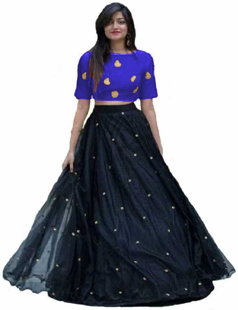 Mahadev Fashion Women Net Semi-stitched Lehenga choli (Net Lehenga_Blue1_Free Size)