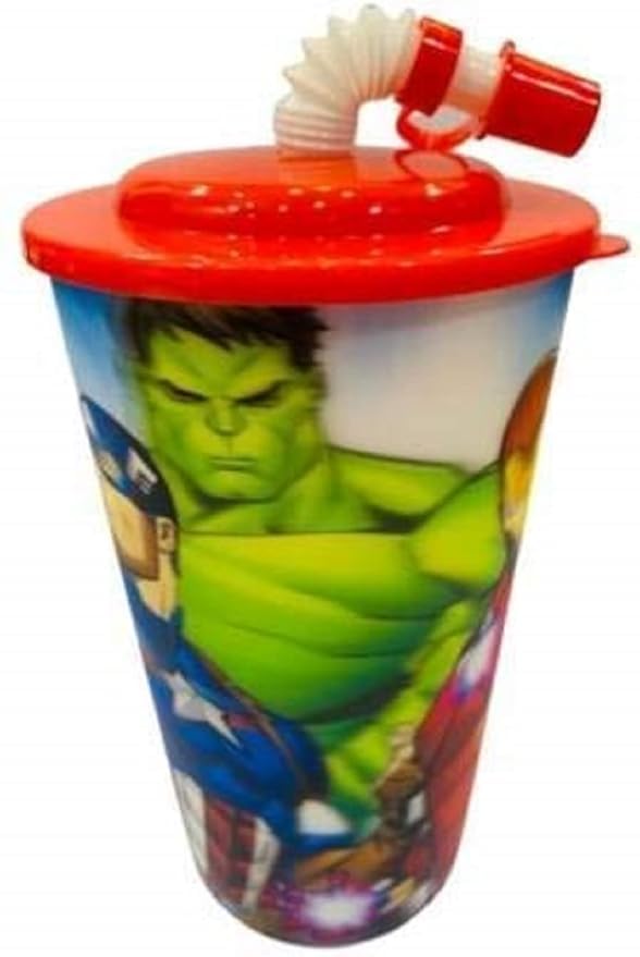 XSOURCE 3D Look Multi-Color Cartoon Character Sipper Glass with Straw for Kids Toddler for Milk/Juice/Water/Soft Drinks,Popular Printed Sipper Glass with lid and Straw 600 ML (Avengers)-image-49
