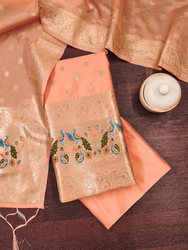 Image of DEVANGI Women's Pathni Banarasi Silk Unstitched Salwar Suit Dress Material With Dupatta