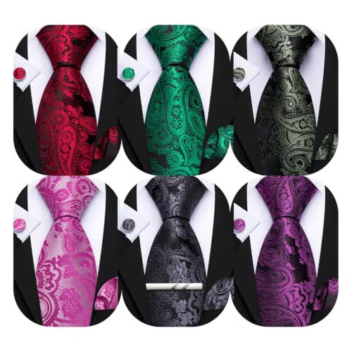 Image of Barry.Wang Men 6PCS Tie Silk Gift Necktie Clip Woven Tie Sets Party