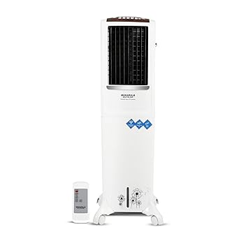 Maharaja Whiteline Blizzard Deco Tower Air Cooler with Remote, 54 litre, White & Grey