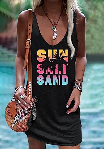 Image of Live Simple Coconut Tree Sleeveless Mini Dress Summer Beach Mini Dress Women's Summer Casual Sexy V Neck Mini Tank Dress