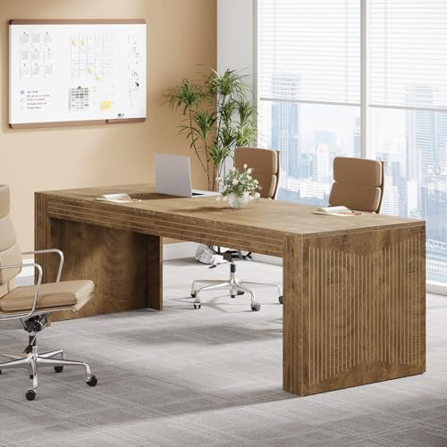 Image of Tribesigns 79-Inch Extra Long Desk Set of 2, Two Person Double Desk for Home Office, Wooden Long Computer Desk Writing Table for Office, Natural Oak