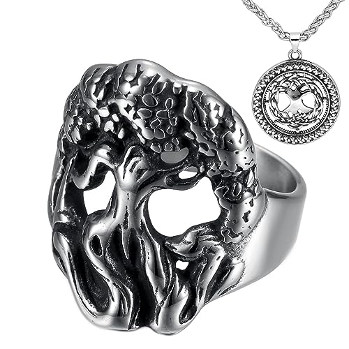 Bijoux vikings hommes collier bague acier Yggdrasil arbre de vie nordique