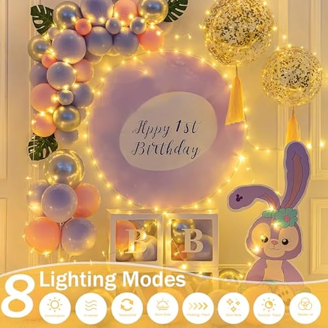 Connectable 200 LED String Lights Indoor Outdoor, 66FT Warm White Christmas Lights Waterproof, 8 Modes with Timer, Twinkle Fairy Lights Plug in Clear Wire for Christmas Tree, Bedroom, Classroom Decor