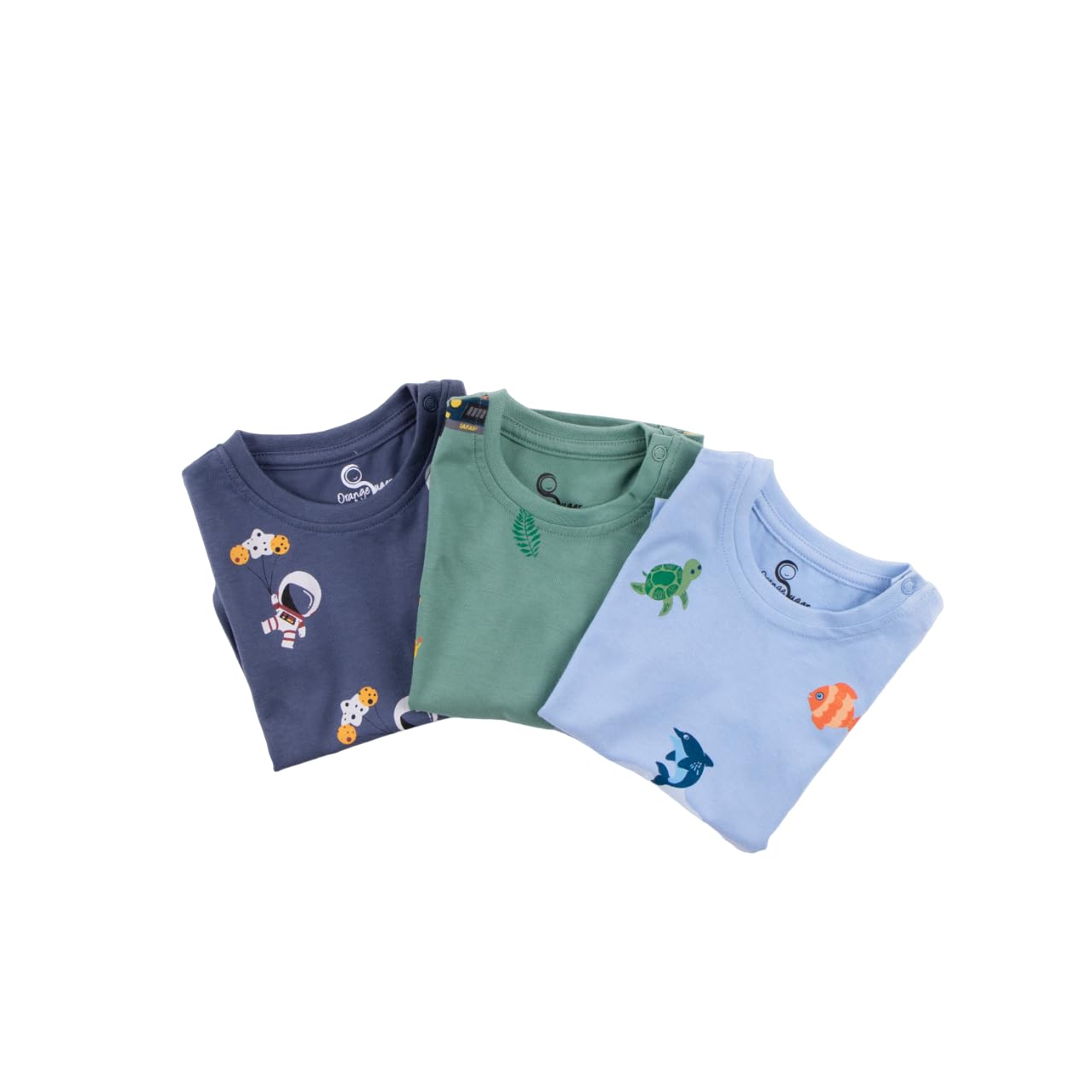 ORANGE SUGAR Cotton Casual Regular Fit Space Explorer, Jungle Safari & Underwater Wonders T-Shirt for Boys and Girls (Combo Pack of 3) (Green 18-24 Months)