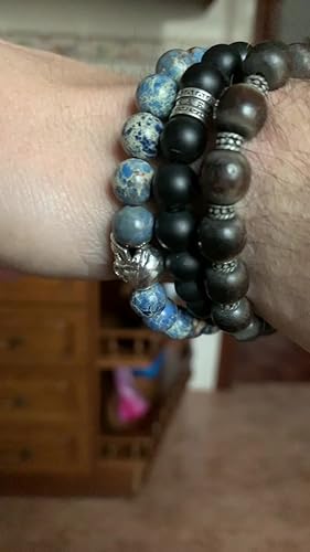Kuzzoi Bracciale Uomo In Argento 925 Con Perle Howlite Turchesi – Elastico, Misura Regolabile 19-23 Cm - 2