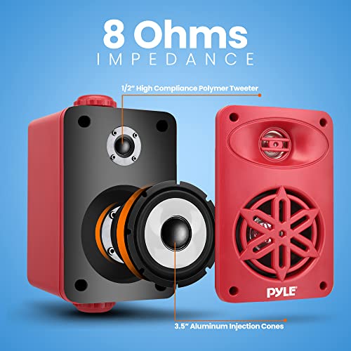 Image of Pyle Indoor Outdoor Speakers Pair - 200 Watt Dual Waterproof 3.5 inch 2-Way Full Range Speaker System w / 1 /2 inch High Compliance Polymer Tweeter - in-Home, Boat, Marine, Deck, Patio, Poolside (Red) -PDWR35RD