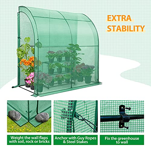 Image of EAGLE PEAK 3 Tier Lean to Portable Greenhouse, Heavy-Duty Indoor & Outdoor Garden with Wire Shelves, 2 Roll-Up Zipper Doors, Easy Assembly, 79 inchx39 inchx83 inch Clear /Green PE Cover