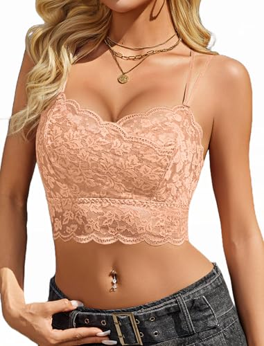 Image of Avidlove Bralettes for Women Lace Camisole V Neck Double-Layered Adjustable Strap Tank Cami Crop Top