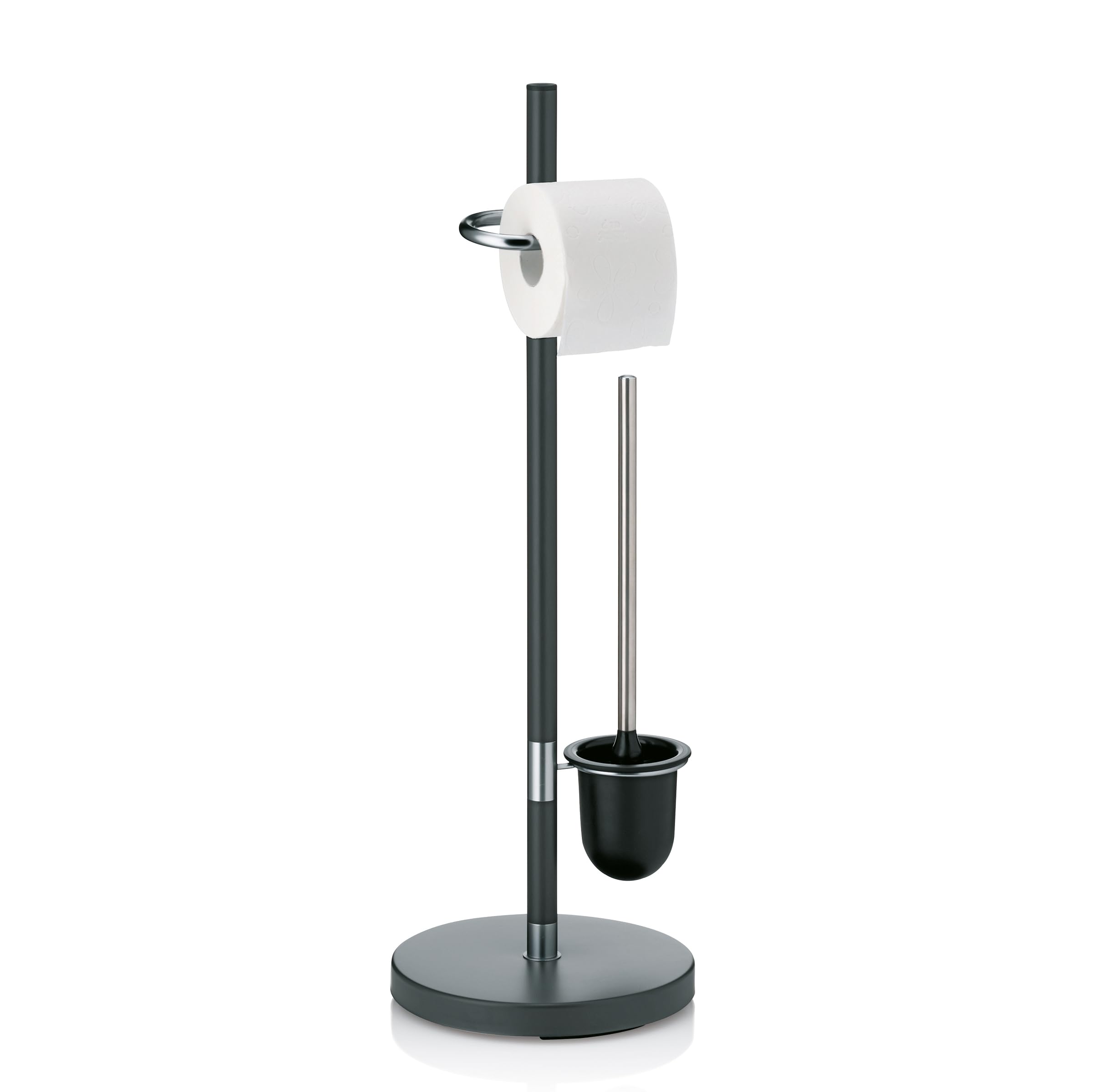 kela WC set with toilet roll holder and brush pot 76.5cm, toilet brush with open toilet brush holder SINERIO, metal anthracite-silver matt