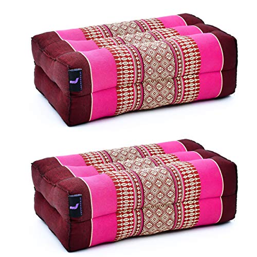 Leewadee Yoga Block set van 2 yogakussen Pilates yogakussen meditatiekussen ecologisch natuurproduct, 35 x 18 x 12 cm, kapok, roze roodbruin