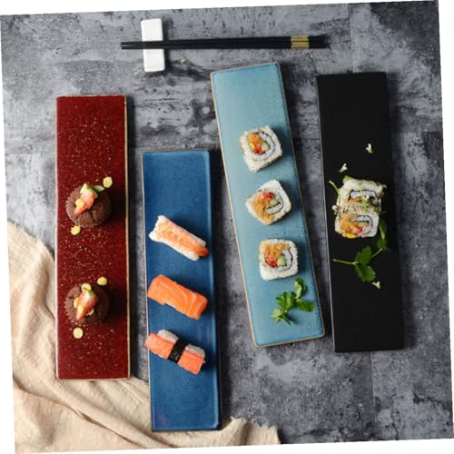 Plato rectangular de cerámica para sushi color rojo miniatura 7