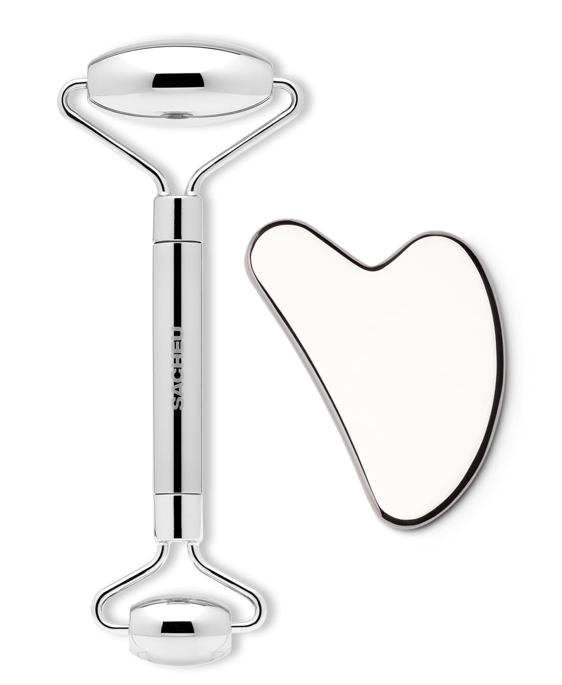 SACHEU Stainless Steel Gua Sha and Face Roller Bundle, Facial Massage Tools to Reduce Puffiness, Lymphatic Drainage, Facial Tension, Helps Tighten, Firm and Lift Skin, Cooling Skin Care Face Massagers