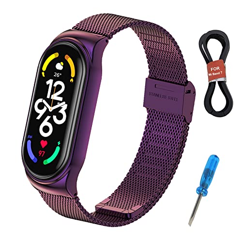 BDIG Bracelet Compatible pour Xiaomi Mi Band 7, Metal Bracelet Mi Band 7 Ajustable en Acier Inoxydable Watch Bracelet de Remplacement pour Xiaomi Mi Smart Band 7 Cover