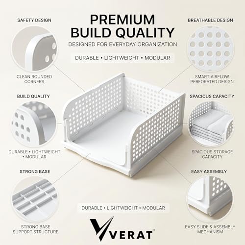 Image of VERAT 4 Pieces Storage and Organisers /Wardrobe Organizer Storage /Plastic Wardrobe /Cloth Adjustable for Foldable /Clothes Organizer Foldable Shirt /Almirah /Cupboard /Cupboard Stackbale Clothes(White)
