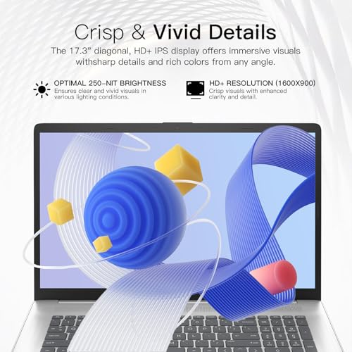 Image of HP 17 Laptop Computer for Business and Students, Office Lifetime, 17.3 inch HD+ Display, Intel 10-Core i5-1334U, Fingerprint, Backlit KB, Win11 Pro, External DVD Drive, Numeric Keypad (64GB RAM | 2TB SSD)