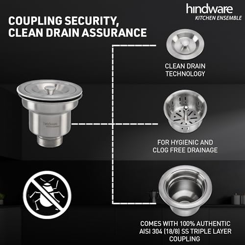 Image of Hindware Kitchen Sink 39.4 inchx19.7 inchx8.6 inch |304 Grade Stainless Steel|Handmade Single Bowl Sink with Accessories includes- Soap Dispanser, Pullout Faucet, Bottle Trap Connector & Chopping Board (Rodrigo)