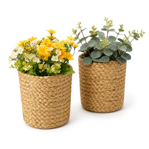 Image of Handwoven Natural Jute Wall Hanging Storage Baskets, Set of 2 - Decorative Organizer with Handles, Eco-Friendly Rustic Storage for Home, Bedroom, Living Room