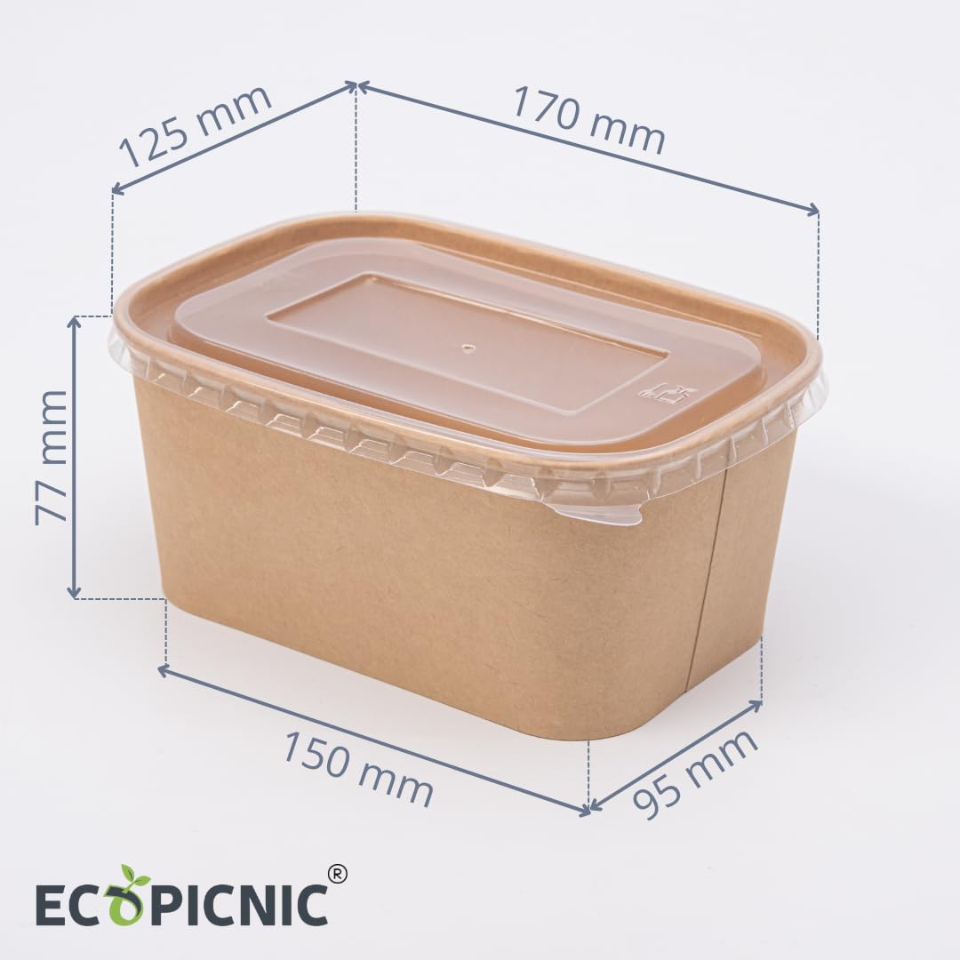 Salatiera Rettangolare in Carta Kraft 1000 ml - Confezione da 300 Pezzi | Contenitori Monouso per Insalate, Ciotole per Poke, Alimenti da Asporto, Vaschette in Cartone Ecologiche