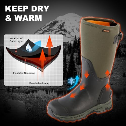 Showave Men's Rubber Hunting Boots, Waterproof Rain Boots Insulated Neoprene Mud Boot, Durable Arctic Outdoor Working Boot with Steel Shank2