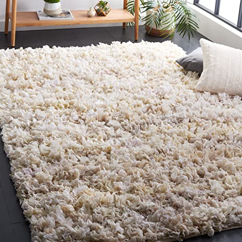 SAFAVIEH Rio Shag Collection Area Rug - 5' x 8', Creme, Handmade Decorative, 3.5-inch Thick Ideal for High Traffic Areas in Living Room, Bedroom (SG951W)