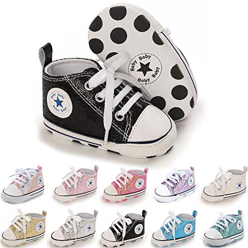 Image of Meckior Baby Girls Boys Canvas Sneakers Soft Sole High-Top Ankle Infant First Walkers Crib Shoes