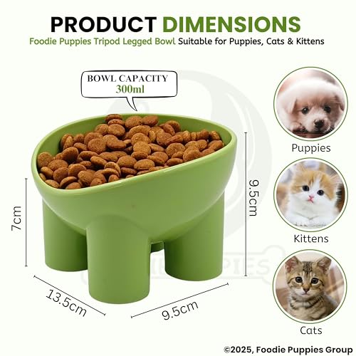 Image of Foodie Puppies Elevated Cat Feeding Bowl - (Tripod Legged Bowl) | Anti-Vomiting Raised Food and Water Feeder with Non-Skid Base | Suitable for Cats, Kittens and Puppies