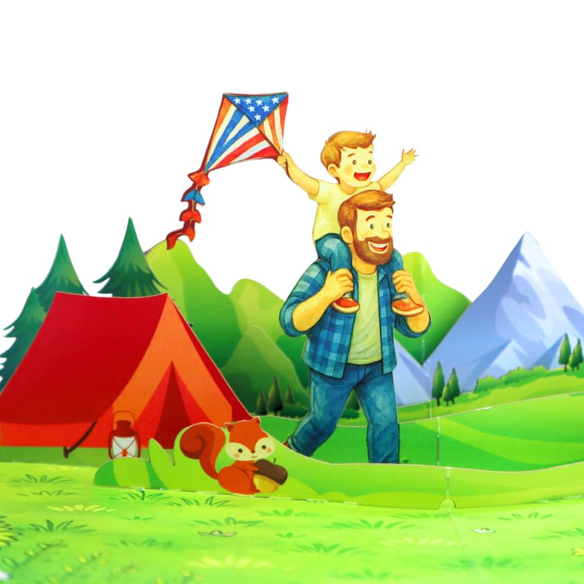 CUTE POPUP 3D Father and Son Camping Card – Handcrafted Scenic Greeting Card for Father’s Day, Birthday, Outdoor Lovers – Symbol of Bonding &