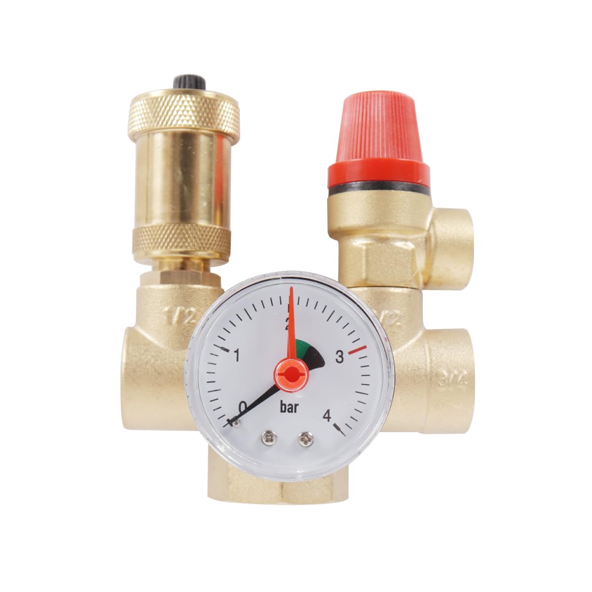 Alide Gruppo di sicurezza caldaia con manometro, valvola di sicurezza 3 bar, spurgo automatico, kit di protezione circuito riscaldamento in ottone (DN25)