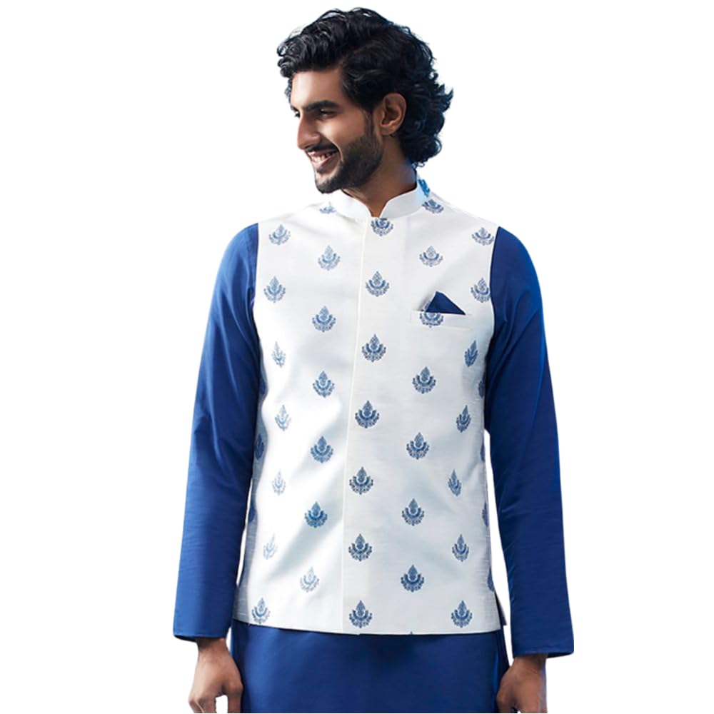 kisah Men's Nehru Jacket, Green Silk Blend, Embellished Regular Fit Sleeveless Mandarin Collar-picture-10