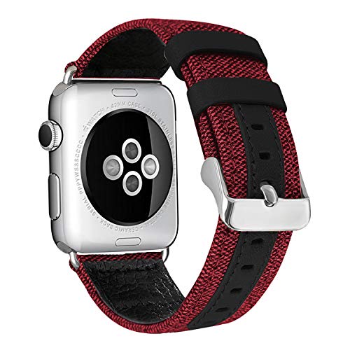 Aladrs Canvas Watch Straps Compatible for Apple Watch Band 45mm 44mm 42mm, Fabric Leather Wristbands Replacement for iWatch Series 7 (45mm) Series 6 5 4, SE (44mm) Series 3 2 1 (42mm), Red Aladrs Canvas Watch Straps Compatible for Apple Watch Band 45mm 44mm 42mm, Fabric Leather Wristbands Replacement for iWatch Series 7 (45mm) Series 6 5 4, SE (44mm) Series 3 2 1 (42mm), Red