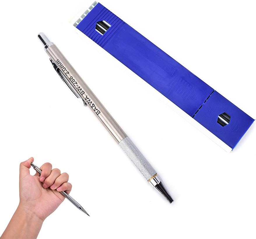 2 Pack 2.0 mm Lead Holder Metal Mechanical Pencil Automatic Mechanical Drafting Pencil for Draft Drawing,Carpenter,Crafting, Art Sketching 24 Leads image 2