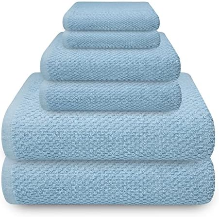 Raysham Linens Blue Bath Towels Set of 6 - Odor Resistant Textured, Oversize Bathroom Towel Set, Made of 100% Ring-Spun Cotton-Ideal for Everyday Use, Hotel & Spa
