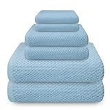 Raysham Linens Blue Bath Towels Set of 6 - Odor Resistant Textured, Oversize Bathroom Towel Set, Mad