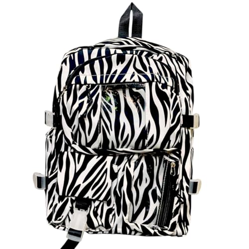 Image of Retro Animal Cow Spotted Theme Waterproof Canvas School Bag Stylish Multiple-Compartment Large Capacity Zipper Bag Lightweight Casual Daypack for Elementary, Middle & High School Students
