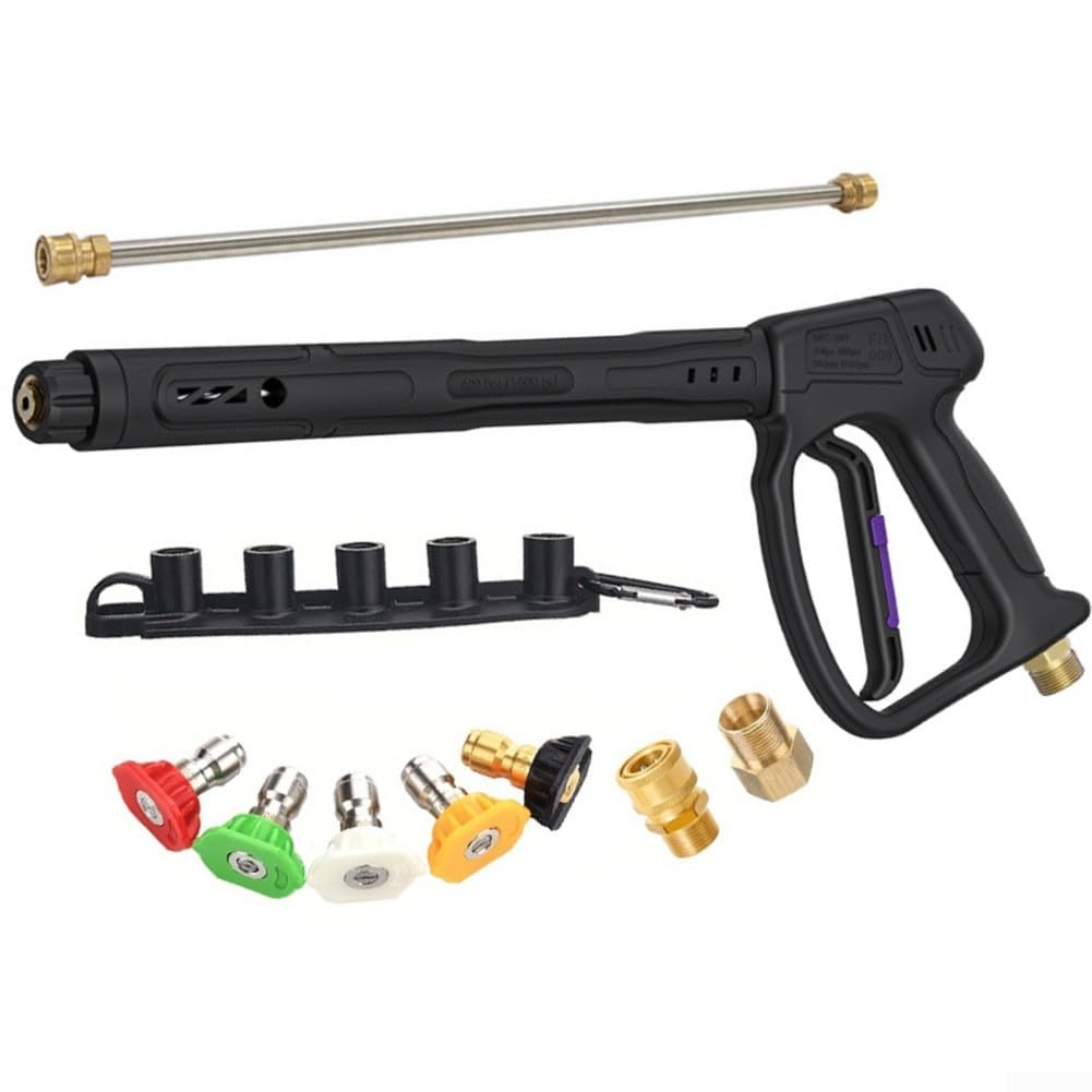 Pistola de lavado a presión de acero inoxidable con giro de 360° | Lanza ajustable y 5 boquillas | Spray resistente de 400 bar para limpieza de jardín, coche, patio