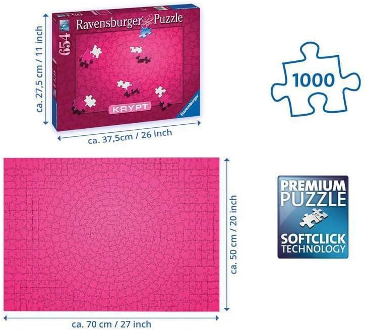 Ravensburger Krypt Pink​ 654 Piece Jigsaw Puzzle for Adults - 16564 - Every Piece is Unique, Softclick Technology Means Pieces Fit Together Perfectly