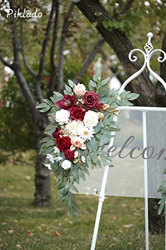 Faux Flower Swag Set of 2 for Wedding Welcome Signs Floral Swag Wedding Reception Ceremony Signs Decor (Red) - Image 5